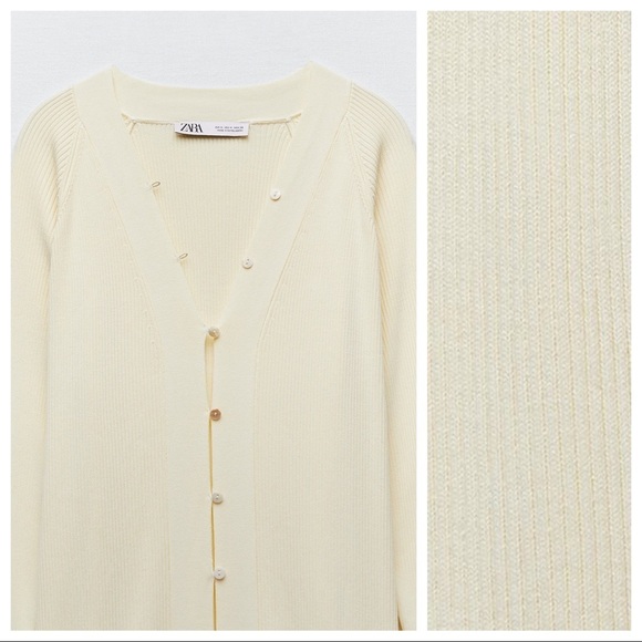 NWT. Zara Light Yellow Long Knit Viscose Blend Cardigan. Size M. - Picture 7 of 10